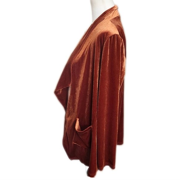 Amazon brand rust colored open front velour cardigan jacket, M - Picture 3 of 8